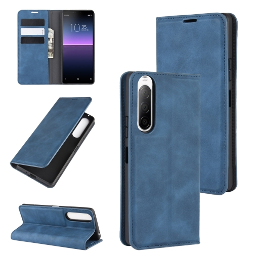 

For Sony Xperia 10 II Retro-skin Business Magnetic Suction Leather Case with Holder & Card Slots & Wallet(Dark Blue)