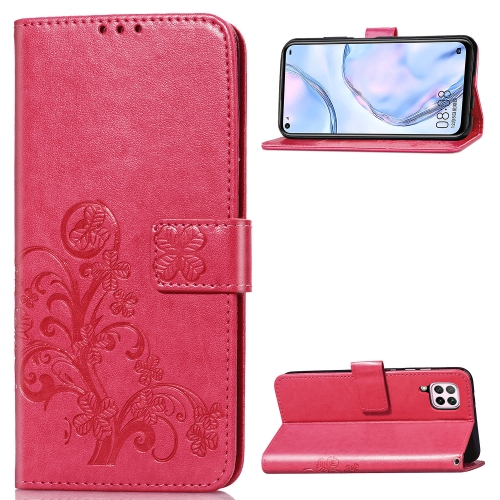

For Huawei P40 Lite / Nova 6 SE / Nova 7i Four-leaf Clasp Embossed Buckle PU Leather Case with Lanyard & Card Slot & Wallet & Holder(Magenta)