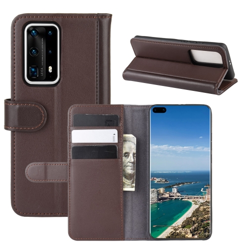 

For Huawei P40 Pro+/ Horizontal Flip Genuine Leather Case with Holder & Card Slots & Wallet(Brown)