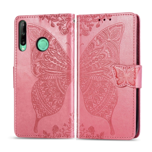 

For Huawei Y7P Butterfly Love Flower Embossed Horizontal Flip Leather Case with Bracket / Card Slot / Wallet / Lanyard(Pink)