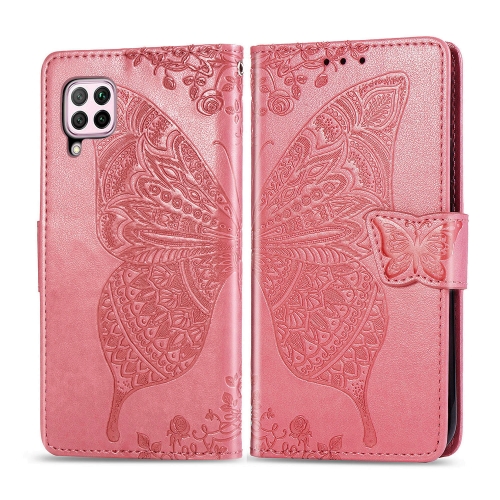 

For Huawei P40 Lite/Nova 7i/Nova 6SE Butterfly Love Flower Embossed Horizontal Flip Leather Case with Bracket / Card Slot / Wallet / Lanyard(Pink)