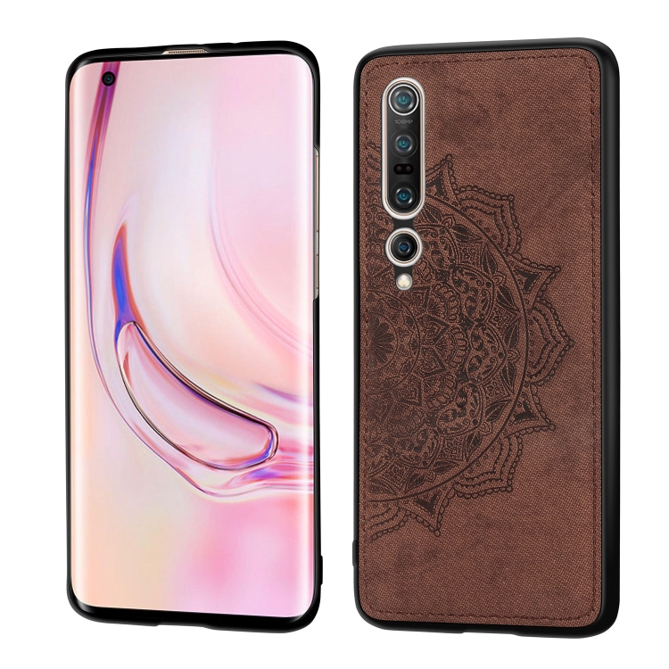 

For Xiaomi 10/10 Pro Mandala Embossed Cloth Cover PC + TPU Mobile Phone Case with Magnetic Function and Hand Strap(Brown)