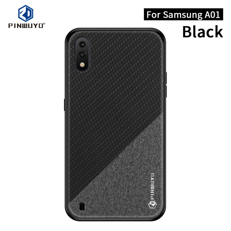 

For Galaxy A01 PINWUYO Rong Series Shockproof PC + TPU+ Chemical Fiber Cloth Protective Cover(Black)