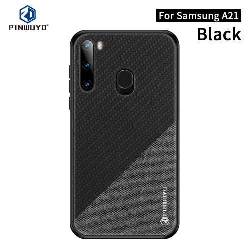 

For Galaxy A21 PINWUYO Rong Series Shockproof PC + TPU+ Chemical Fiber Cloth Protective Cover(Black)