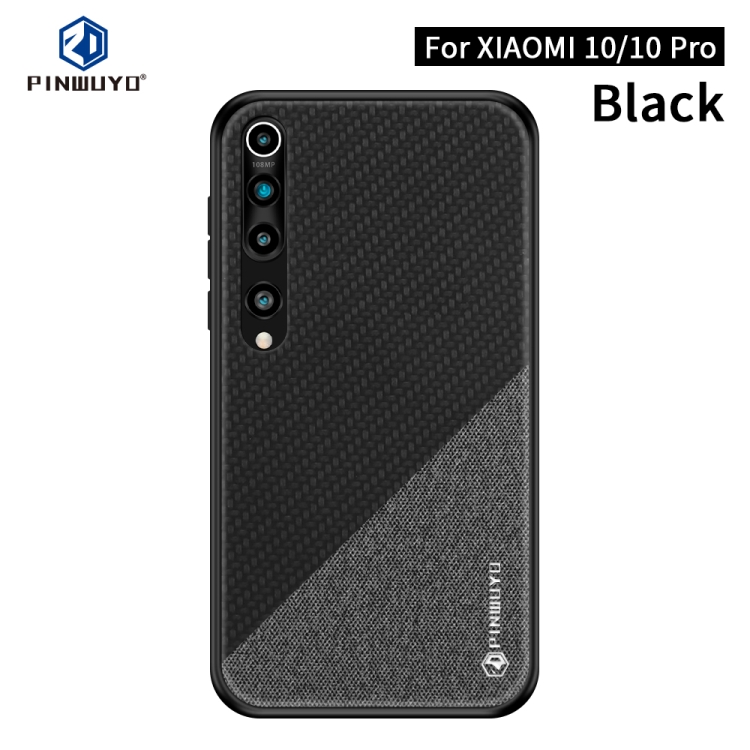 

For Xiaomi 10 / 10pro PINWUYO Rong Series Shockproof PC + TPU+ Chemical Fiber Cloth Protective Cover(Black)