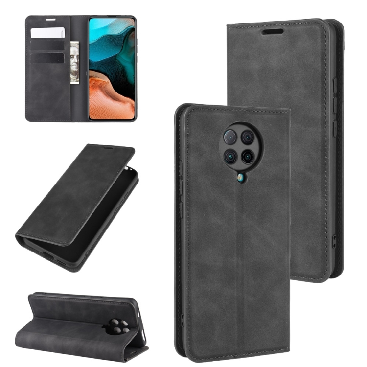 

For Xiaomi Redmi K30 Pro Retro-skin Business Magnetic Suction Leather Case with Holder & Card Slots & Wallet(Black)