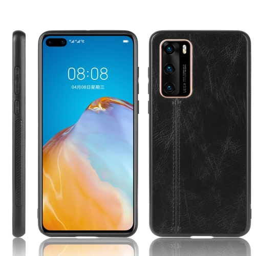 

For Huawei P40 Shockproof Sewing Cow Pattern Skin PC + PU + TPU Case(Black)