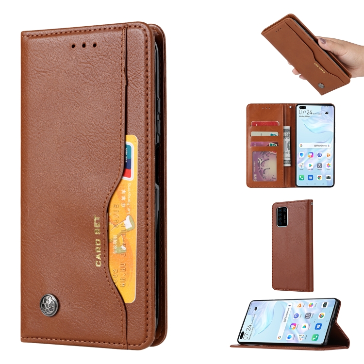 

For Huawei P40 Pro Knead Skin Texture Horizontal Flip Leather Case with Photo Frame & Holder & Card Slots & Wallet(Brown)