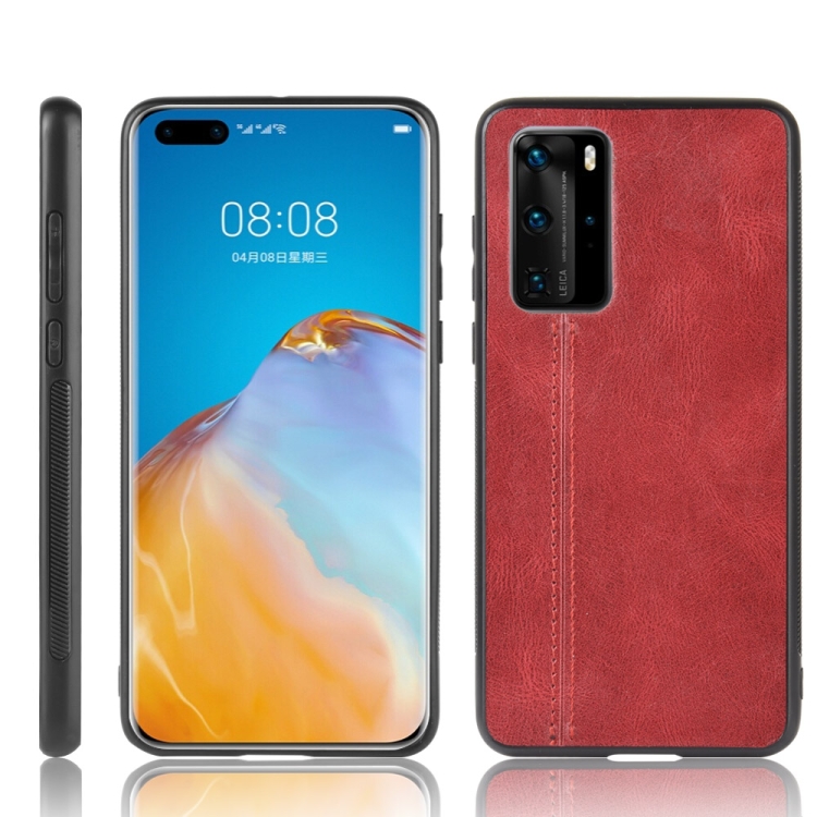 

For Huawei P40 Pro Shockproof Sewing Cow Pattern Skin PC + PU + TPU Case(Red)