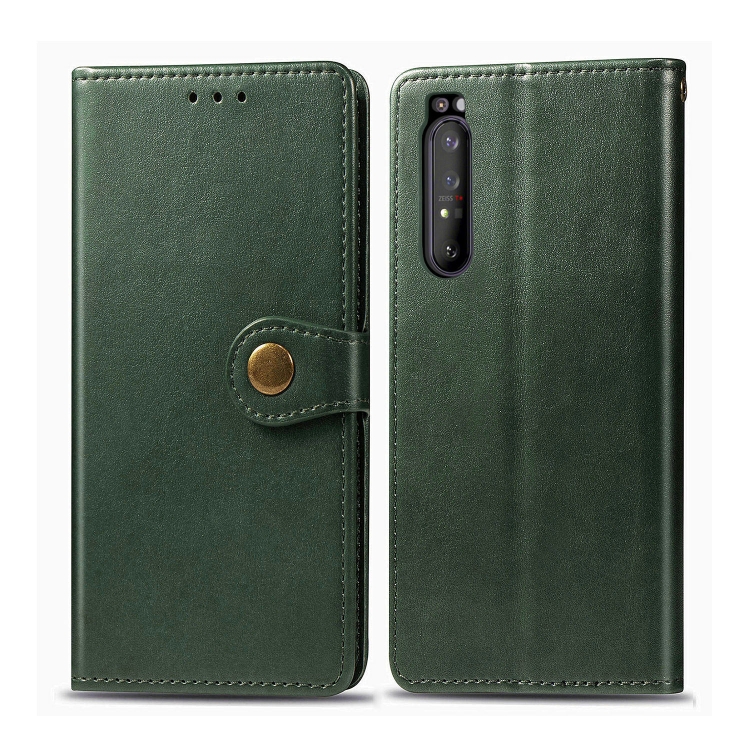 

For Sony Xperia 1 II Retro Solid Color Leather Buckle Phone Case with Lanyard & Photo Frame & Card Slot & Wallet & Stand Function(Green)
