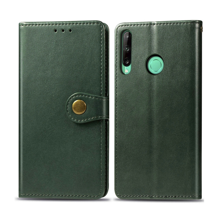

For Huawei Y7P Retro Solid Color Leather Buckle Phone Case with Lanyard & Photo Frame & Card Slot & Wallet & Stand Function(Green)