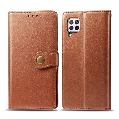 

For Huawei P40 Lite/Nova 7i/Nova 6se Retro Solid Color Leather Buckle Phone Case with Lanyard & Photo Frame & Card Slot & Wallet & Stand Function(Brown)