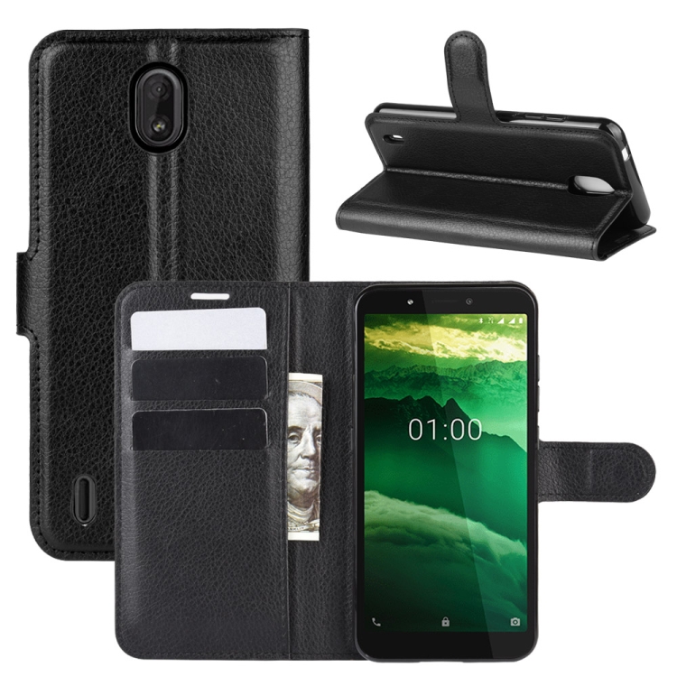

For Nokia C1 Litchi Texture Horizontal Flip Protective Case with Holder & Card Slots & Wallet(Black)