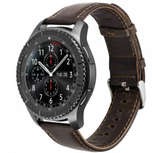

For Huami 1s/ Huami 2 / Ticwatch1 / Ticwatch Pro / Samsung Galaxy Watch 46mm / Samsung S3 / Huawei Watch 2 Pro / Huawei GT / Huawei Glory Magic First Layer Cowhide Crazy Horse Pattern Strap(Dark Brown)