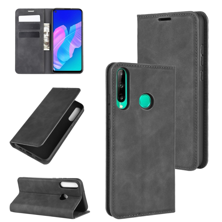 

For Huawei P40 lite E Retro-skin Business Magnetic Suction Leather Case with Holder & Card Slots & Wallet(Black)