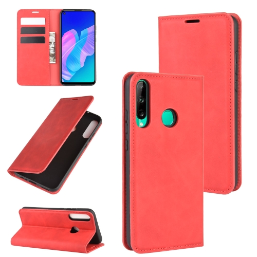 

For Huawei P40 lite E Retro-skin Business Magnetic Suction Leather Case with Holder & Card Slots & Wallet(Red)
