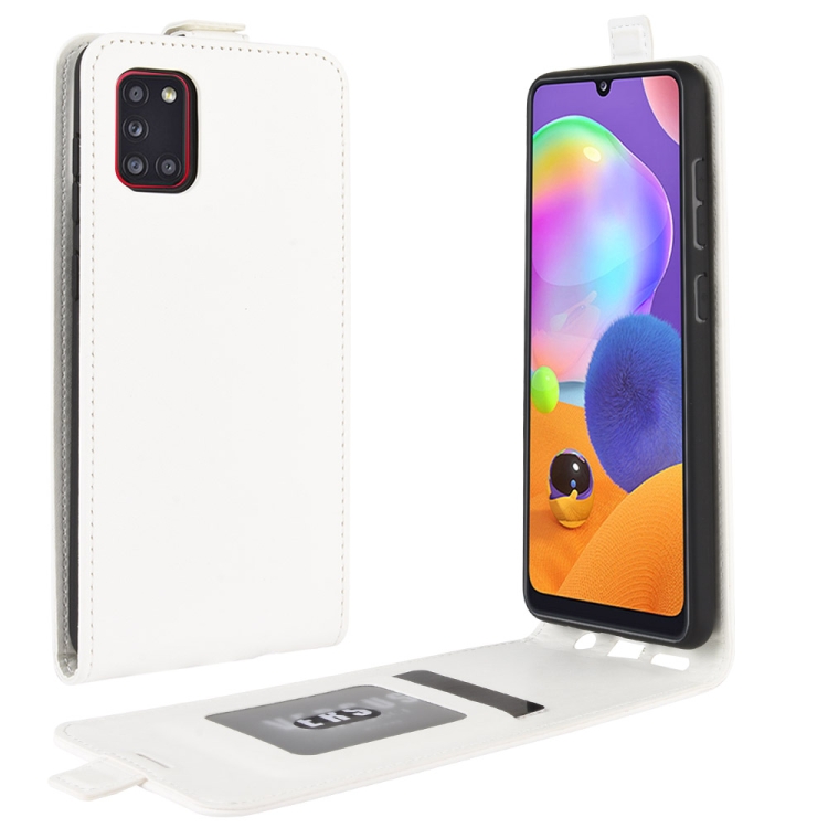

For Galaxy A31 R64 Texture Single Vertical Flip Leather Protective Case with Card Slots & Photo Frame(White)