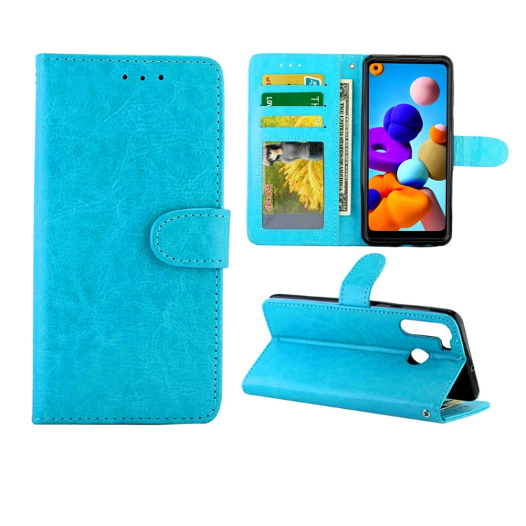 

For Galaxy A21 Crazy Horse Texture Leather Horizontal Flip Protective Case with Holder & Card Slots & Wallet & Photo Frame(baby Blue)