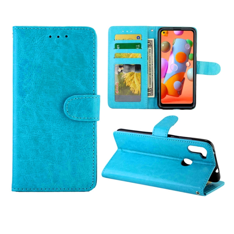 

For Galaxy A11 Crazy Horse Texture Leather Horizontal Flip Protective Case with Holder & Card Slots & Wallet & Photo Frame(baby Blue)