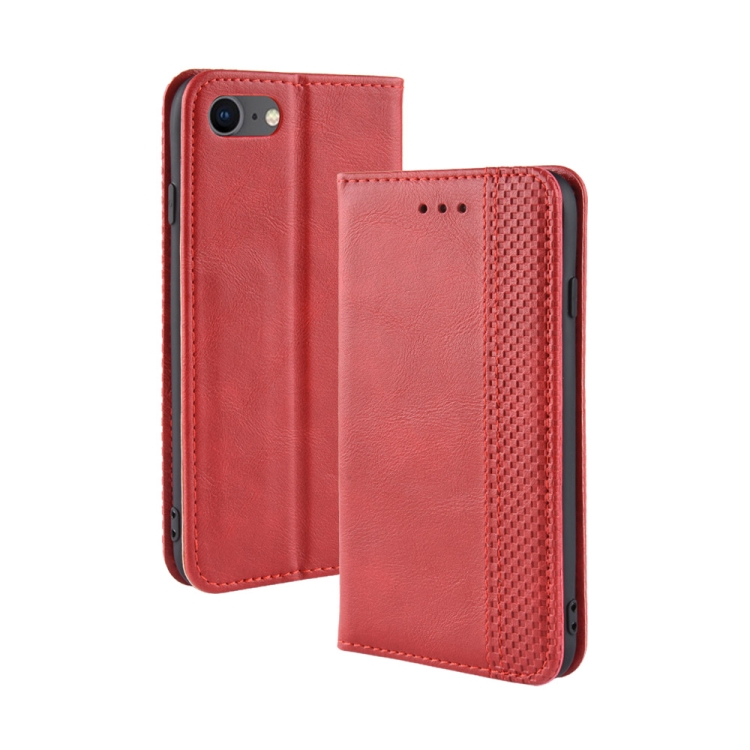 

For iPhone SE 2020 Magnetic Buckle Retro Crazy Horse Texture Horizontal Flip Leather Case , with Holder & Card Slots & Photo Frame(Red)