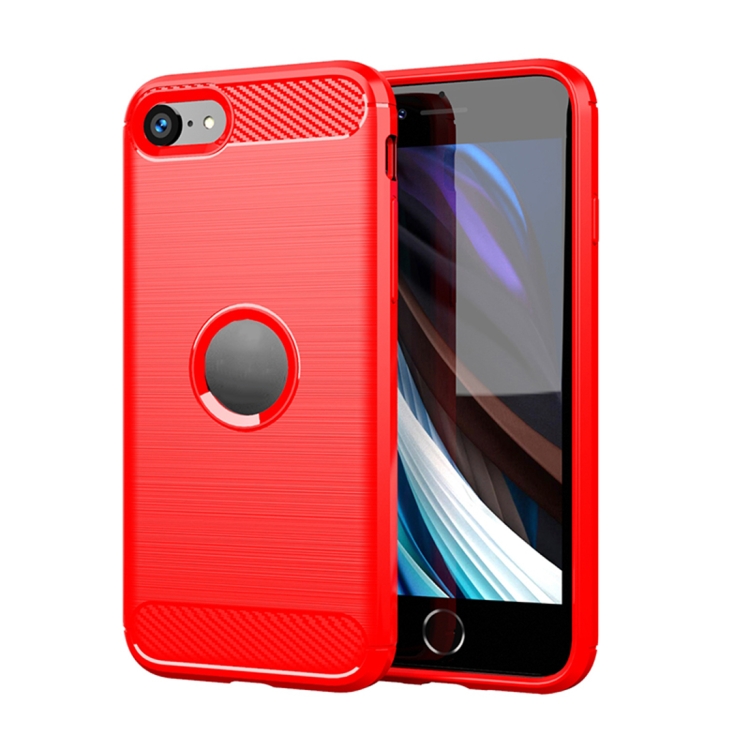 

For iPhone SE 2020 Brushed Texture Carbon Fiber TPU Case(Red)