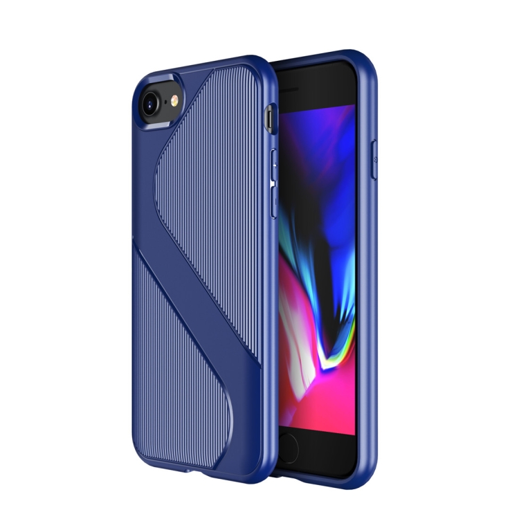 

For iPhone SE 2020 S-Shaped Soft TPU Protective Cover Case(Blue)