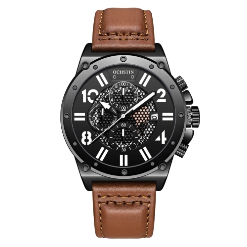 

Ochstin 6122 Multi Function Quartz Watch Sports Luminous Waterproof Watch Calendar Leather Men Watch(Coffee)