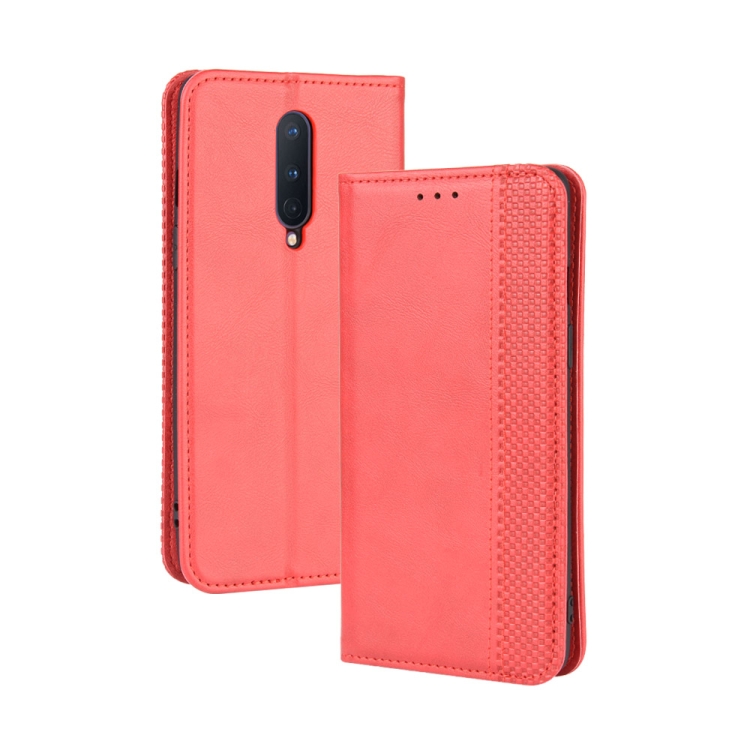 

For OnePlus 8 Magnetic Buckle Retro Crazy Horse Texture Horizontal Flip Leather Case , with Holder & Card Slots & Photo Frame(Red)