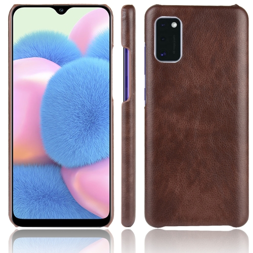 

For Galaxy A41 Global Official Version Shockproof Litchi Texture PC + PU Case(Brown)