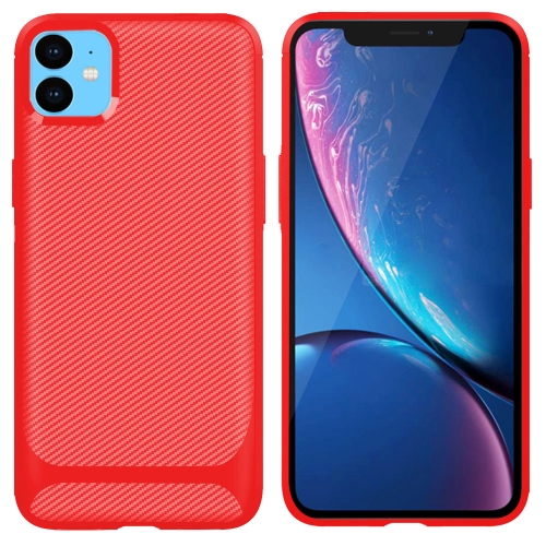 

For iPhone 11 ENKAY ENK-PC017 Carbon Fiber Texture Solid Color TPU Slim Case Soft Cover(Red)