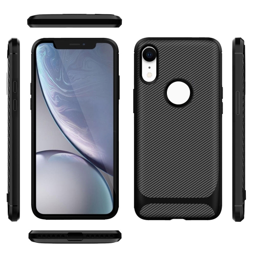 

For iPhone XR ENKAY ENK-PC020 Carbon Fiber Texture Solid Color TPU Slim Case Soft Cover(Black)