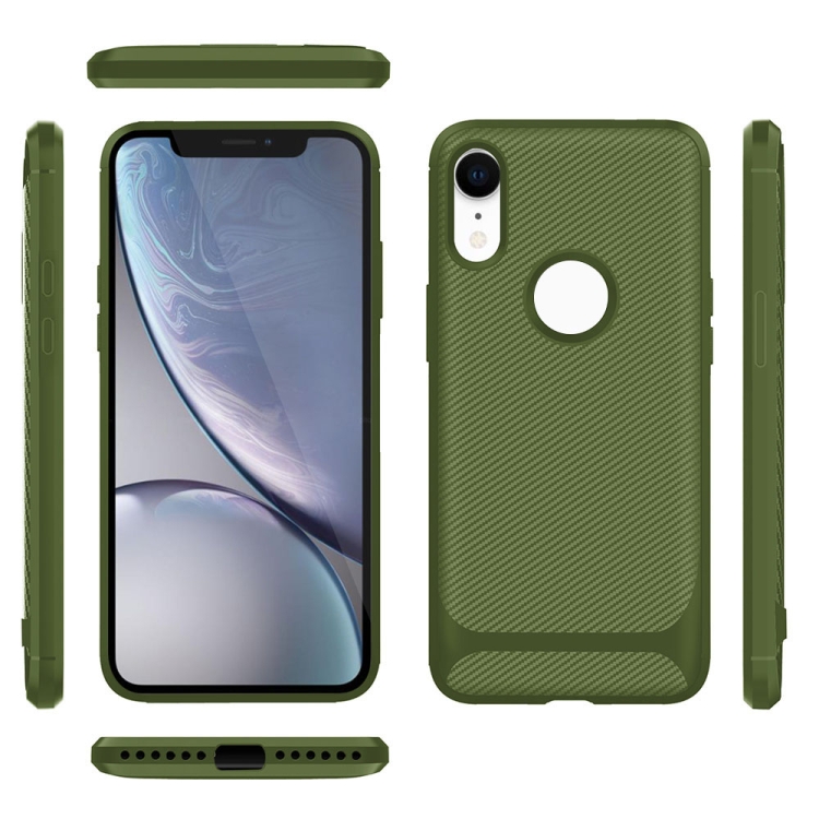

For iPhone XR ENKAY ENK-PC020 Carbon Fiber Texture Solid Color TPU Slim Case Soft Cover(Green)