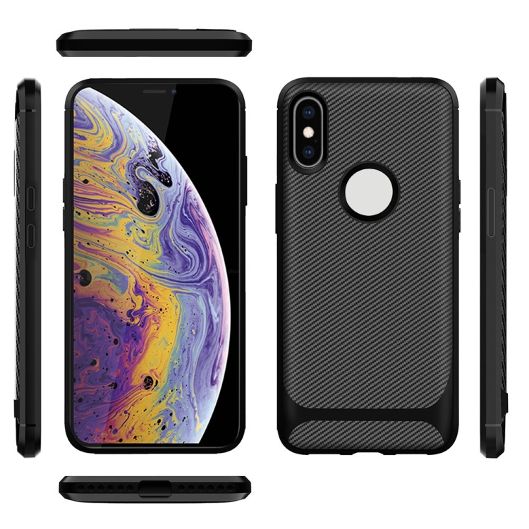 

For iPhone XS / X ENKAY ENK-PC021 Carbon Fiber Texture Solid Color TPU Slim Case Soft Cover(Black)