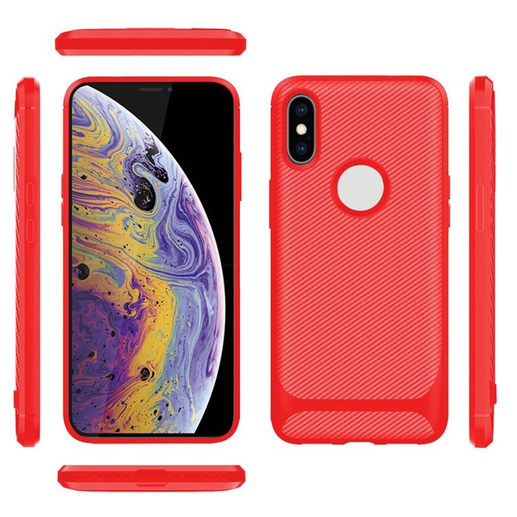 

For iPhone XS / X ENKAY ENK-PC021 Carbon Fiber Texture Solid Color TPU Slim Case Soft Cover(Red)