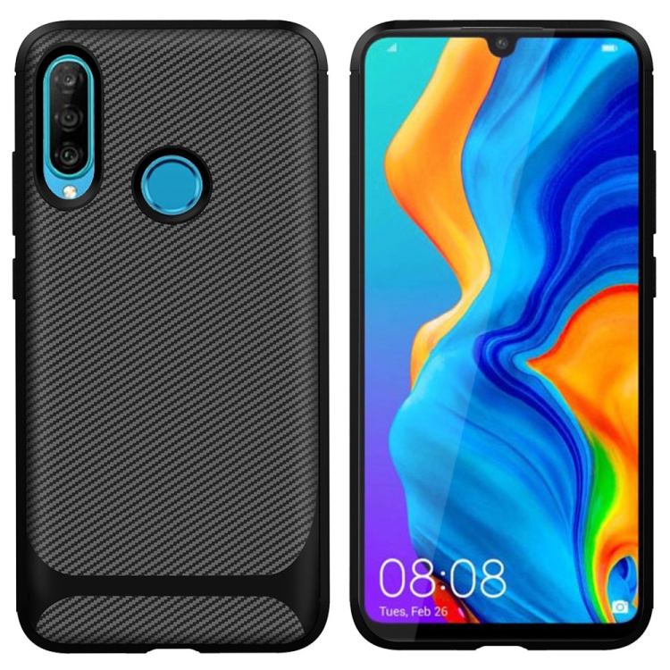 

For Huawei P30 Lite ENKAY ENK-PC025 Carbon Fiber Texture Solid Color TPU Slim Case Soft Cover(Black)