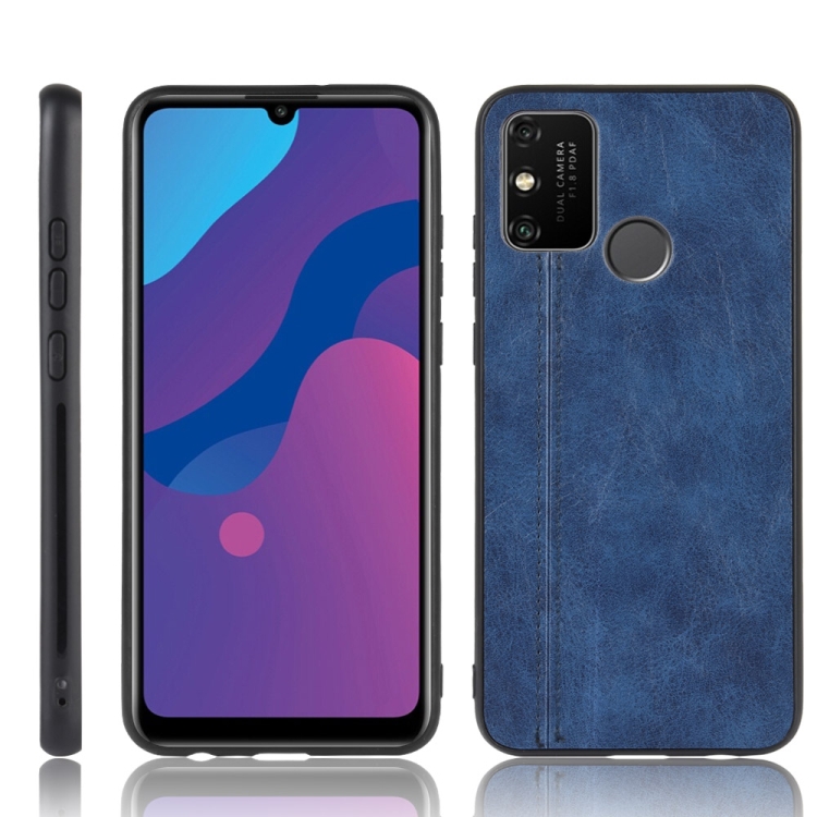 

For Huawei Honor 9A Shockproof Sewing Cow Pattern Skin PC + PU + TPU Case(Blue)