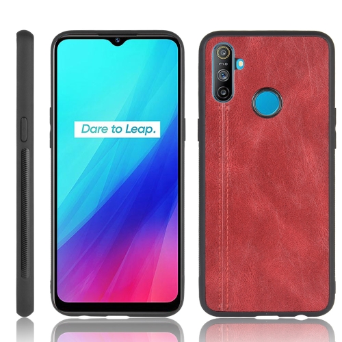 

For Oppo Realme C3 (3 cameras) Shockproof Sewing Cow Pattern Skin PC + PU + TPU Case(Red)