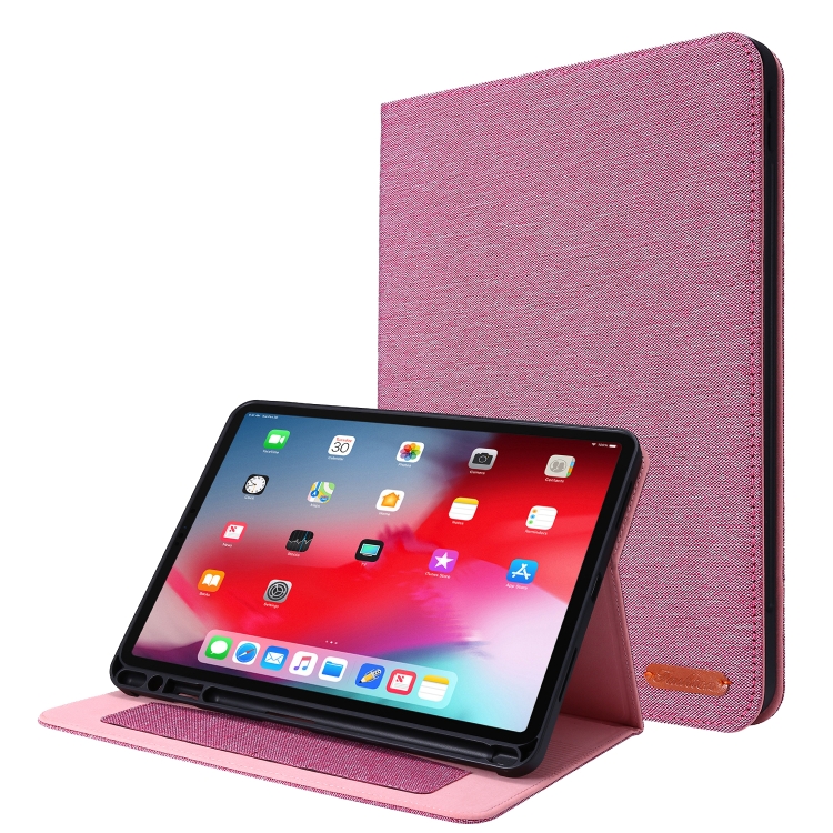 

For iPad Pro 11(2020) Horizontal Flip TPU + Fabric PU Leather Protective Case with Name Card Clip(Rose Red)
