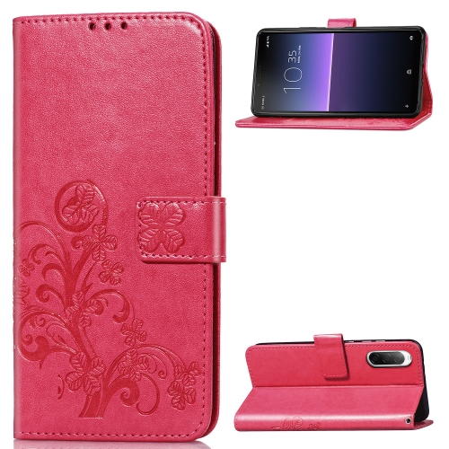

For Sony Xperia 10 II Four-leaf Clasp Embossed Buckle Mobile Phone Protection Leather Case with Lanyard & Card Slot & Wallet & Bracket Function(Magenta)