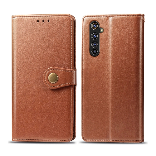 

For OPPO Realme X50 Pro Retro Solid Color Leather Buckle Phone Case with Lanyard & Photo Frame & Card Slot & Wallet & Stand Function(Brown)