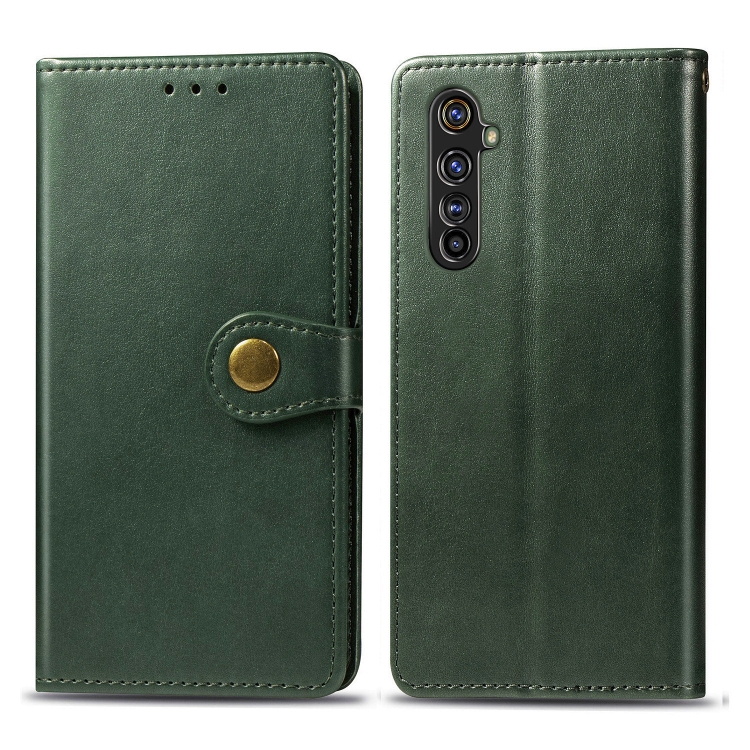 

For OPPO Realme X50 Pro Retro Solid Color Leather Buckle Phone Case with Lanyard & Photo Frame & Card Slot & Wallet & Stand Function(Green)