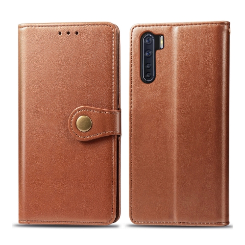 

For OPPO F15/A91 Retro Solid Color Leather Buckle Phone Case with Lanyard & Photo Frame & Card Slot & Wallet & Stand Function(Brown)