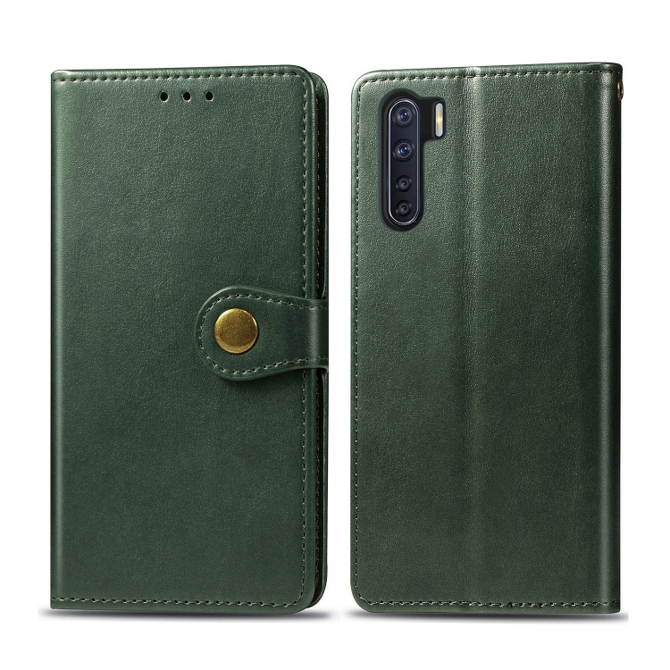 

For OPPO F15/A91 Retro Solid Color Leather Buckle Phone Case with Lanyard & Photo Frame & Card Slot & Wallet & Stand Function(Green)