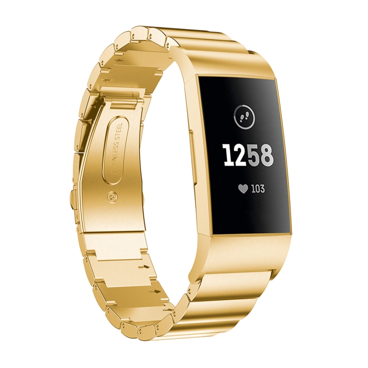 

One Beads Slingshot Buckle Solid Stainless Steel Wrist Strap Watch Band for Fitbit Charge 4(Gold)