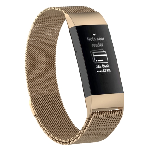 

Stainless Steel Magnet Wrist Strap for FITBIT Charge 4， Large Size: 210x18mm(Champagne Gold)