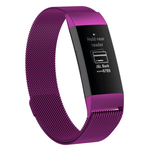 

Stainless Steel Magnet Wrist Strap for FITBIT Charge 4， Large Size: 210x18mm(Dark Purple)