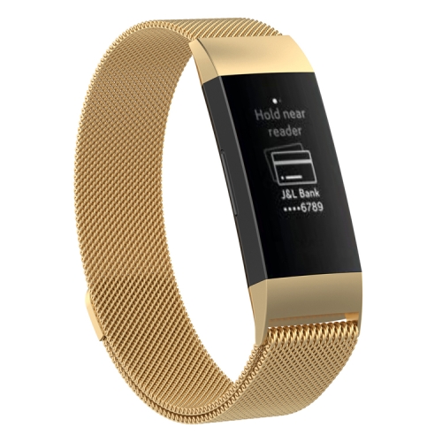 

Stainless Steel Magnet Wrist Strap for FITBIT Charge 4， Large Size: 210x18mm(Gold)