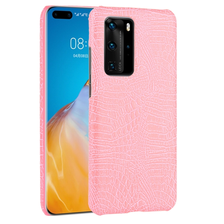 

For Huawei P40 Pro Shockproof Crocodile Texture PC + PU Case(Pink)