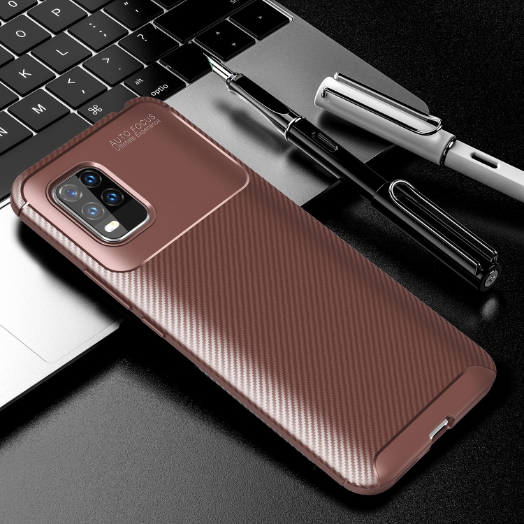 

For Xiaomi Mi 10 Lite 5G Carbon Fiber Texture Shockproof TPU Case(Brown)