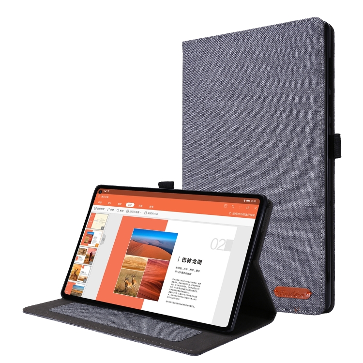 

For Lenovo M10 Plus Horizontal Flip TPU + Fabric PU Leather Protective Case with Name Card Clip(Gray)